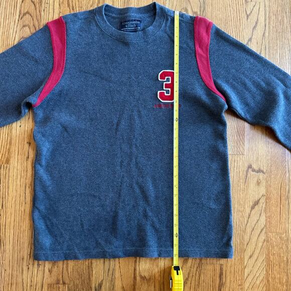 VTG Abercrombie & Fitch Men's L Grey Cotton Sweater Red Trim 3 Pullover Logo - Picture 5 of 9